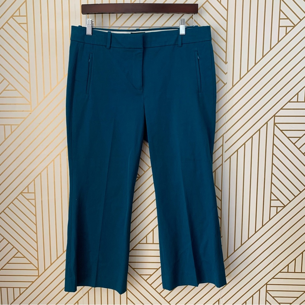 J. Crew Teal Teddie Ankle Cropped Cotton Stretch kick flare crop Pants Size 12